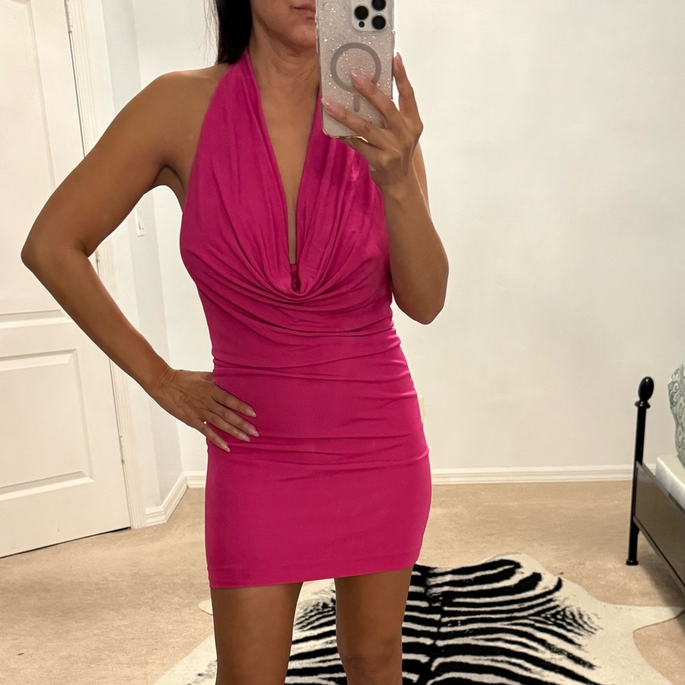 bebe Hot pink backless Mini Dress